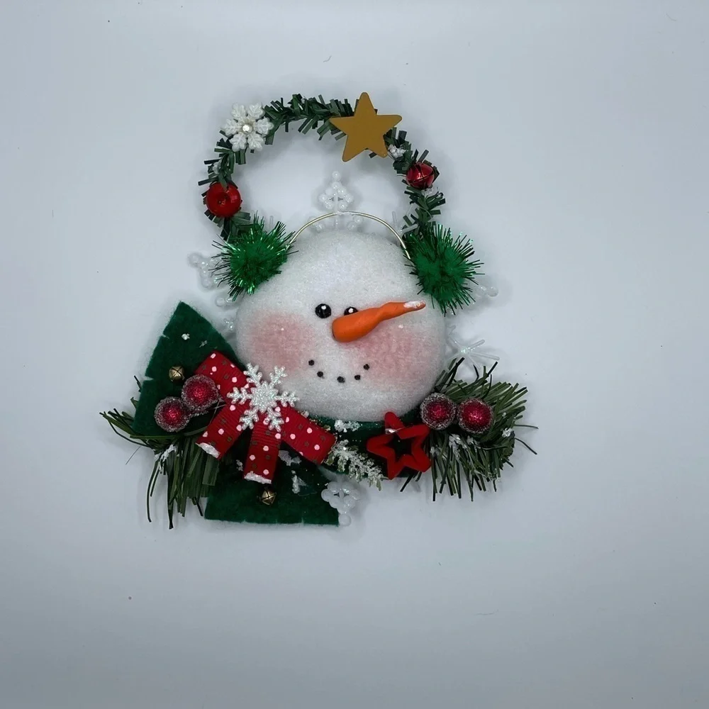 Handmade Red Snowman Snowflake Tree Ornament NWOT